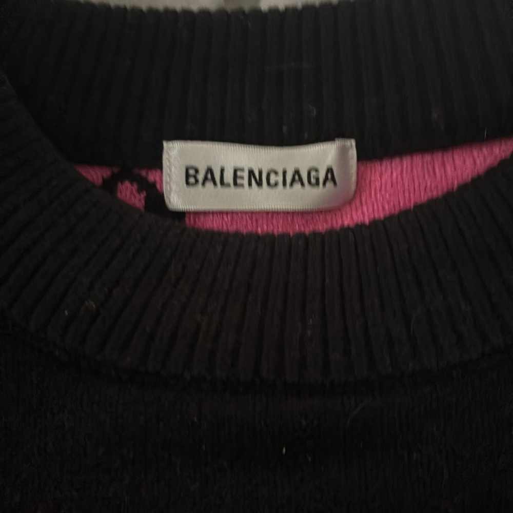 Balenciaga Black Crewneck Sweater with Pink Logo Jacquard - Picture 2 of 3